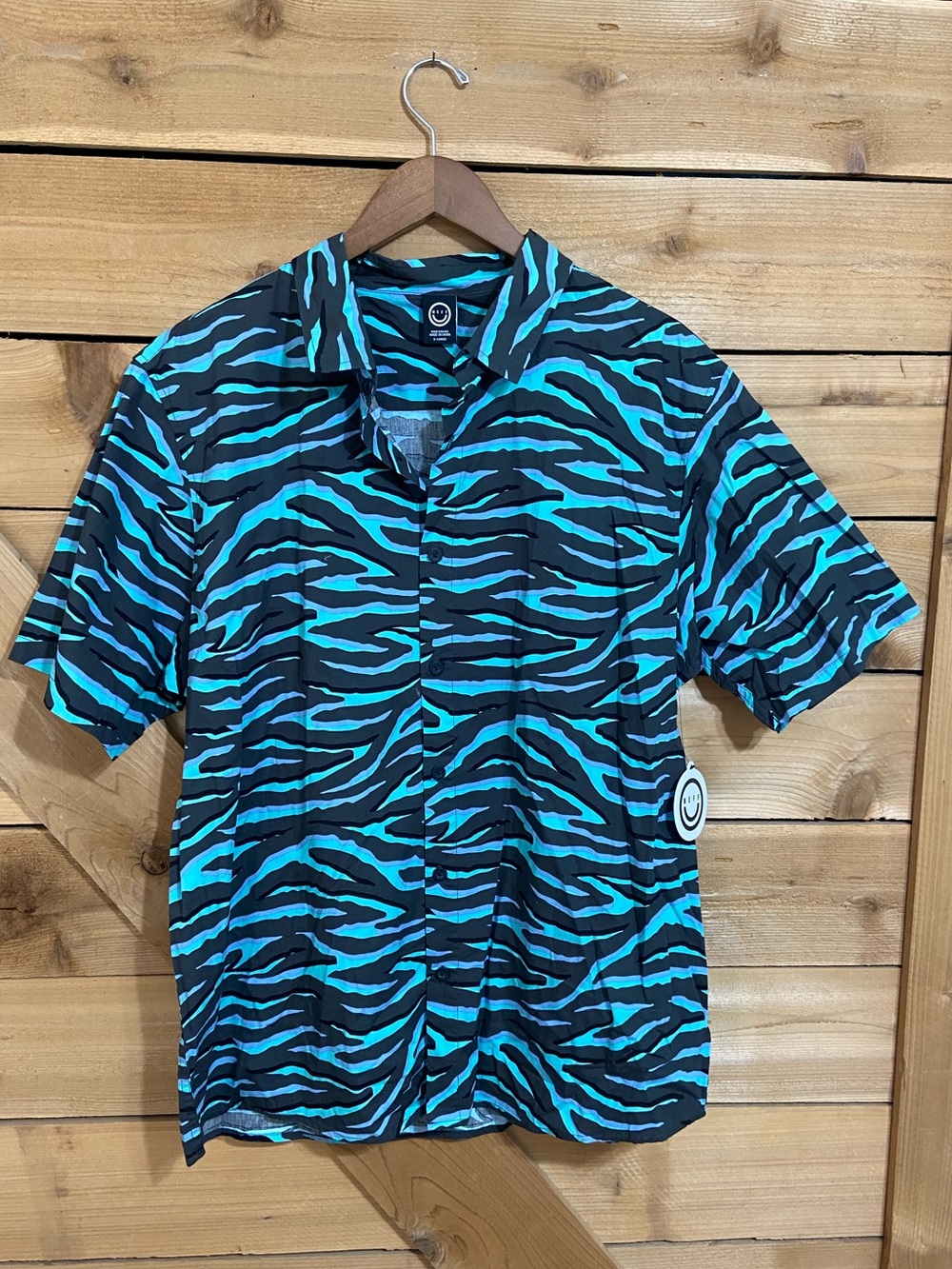 Jeff Turquoise & Black Zebra Print Short-Sleeve Button Down Shirt